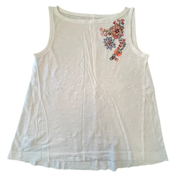 Loft VGUC Mama White Tank Top with Embroidery. Size M - Picture 1 of 5